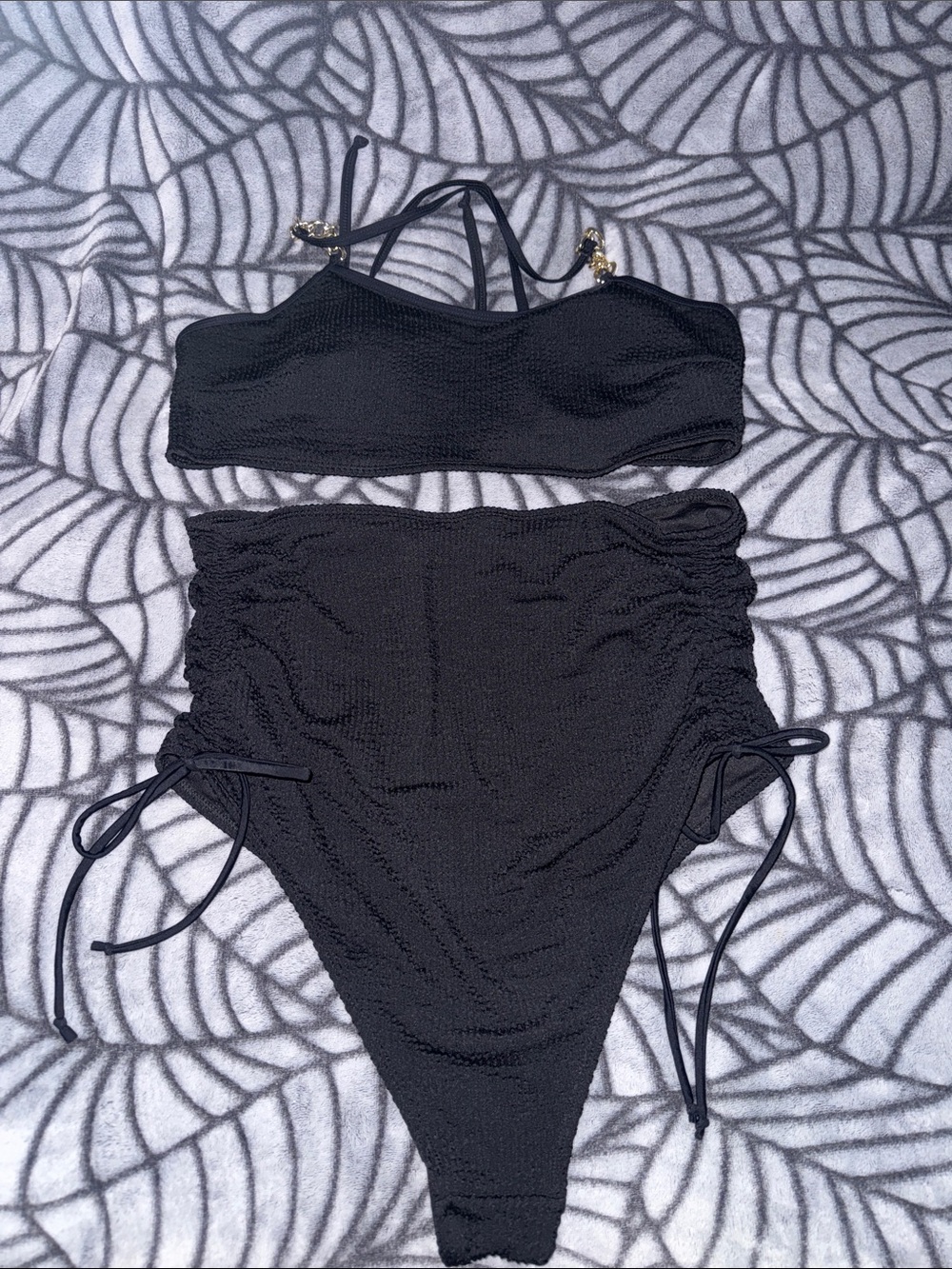 Black with Gold Chain Maternity Bikini 2 Piece Set XL